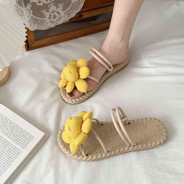 

slippers zapatillas informales de playa para mujer zapatos con flores dulces fondo plano dos prendas novedad verano 2022 220301, Black