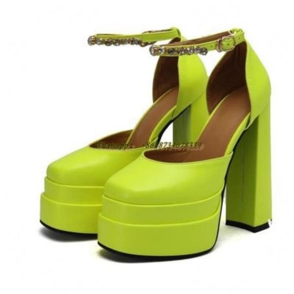 

mcnabney women shoes green leather ita style platform cover heel ankle buckle strap thick pumps 220326, Black