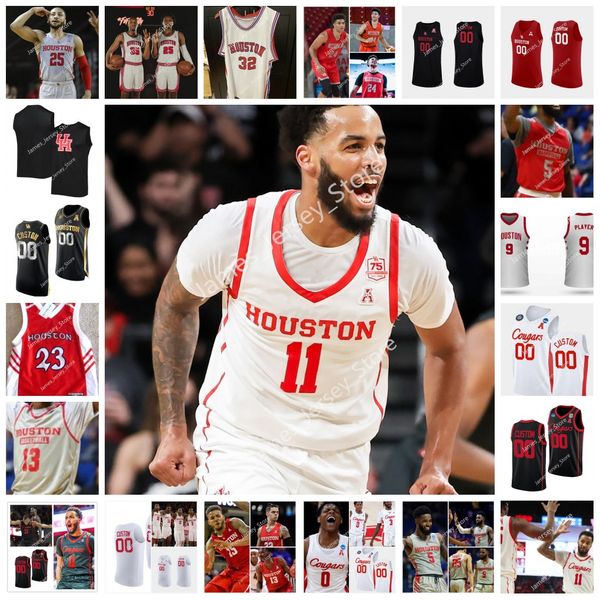 

custom uh houston cougars college basketball jersey 35 fabian white jr. 23 corey davis jr. 55 brison gresham 4 justin gorham 12 tramon mark, Black