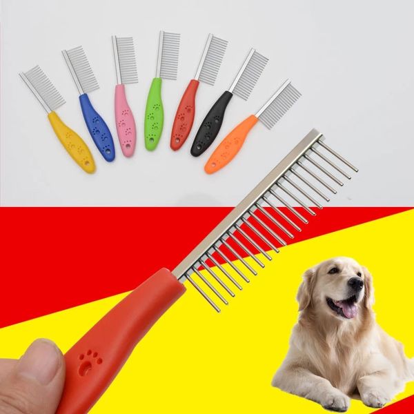 Cane Grooming Trimmer Pettine per capelli Pin in acciaio inossidabile Cucciolo Pet Flea Spazzola per spargimento Peli Pettini per rimozione Spazzole per toelettatura per gatti