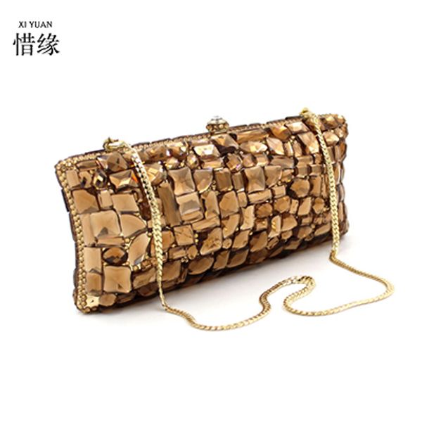 Xiyuan marca ouro cristal de vidro diamante bolsa de ombro caixa de noite embreagem bolsa bolsa mulheres festa de casamento de casamento embreagens 220413