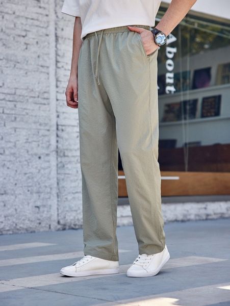 

men slant pocket drawstring waist pants v4vr#, Black