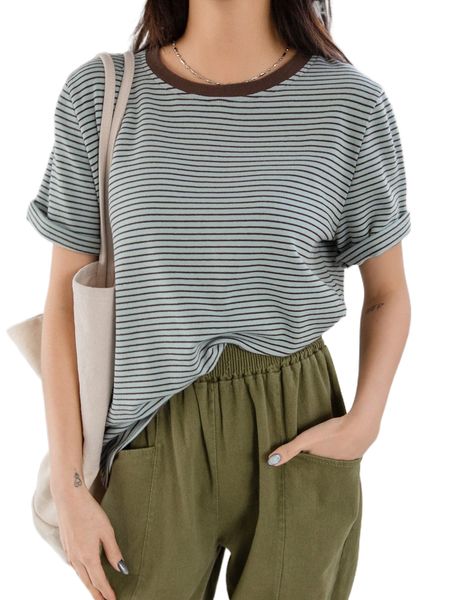 

dazy striped contrast trim tee 3142#, White