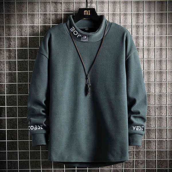 

men casual pullovers 2022 stand collar sweatshirts hoodies men spring mens embroidery hip hop sweatshirt loose hoodie y220702, Black