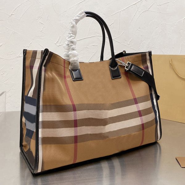 

large capacity shopping bag handbag crossbody purse fashion canvas letter plaid patchwork check tartan removable shoulder strap genuine leat