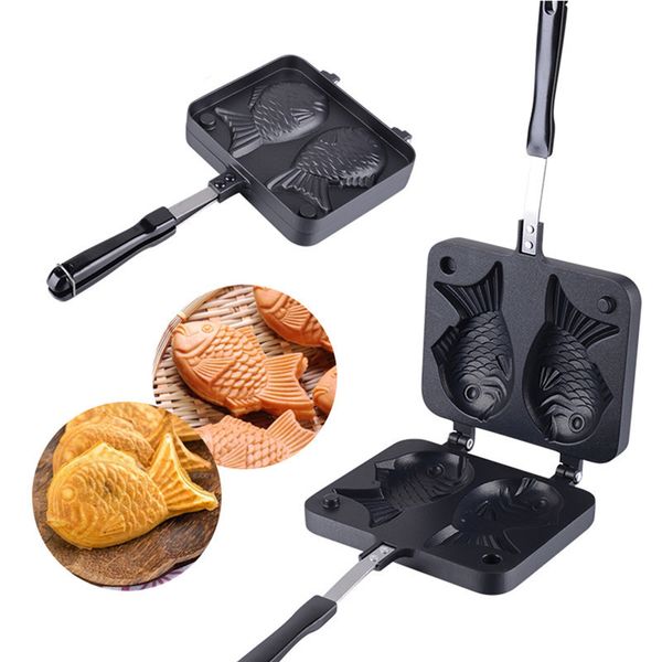 2 Formen Taiyaki Fischförmige Waffelpfanne Maker Antihaft-Buscuit Kuchen Backen Backformen Home Küche DIY Dessert Kochplatte 220721