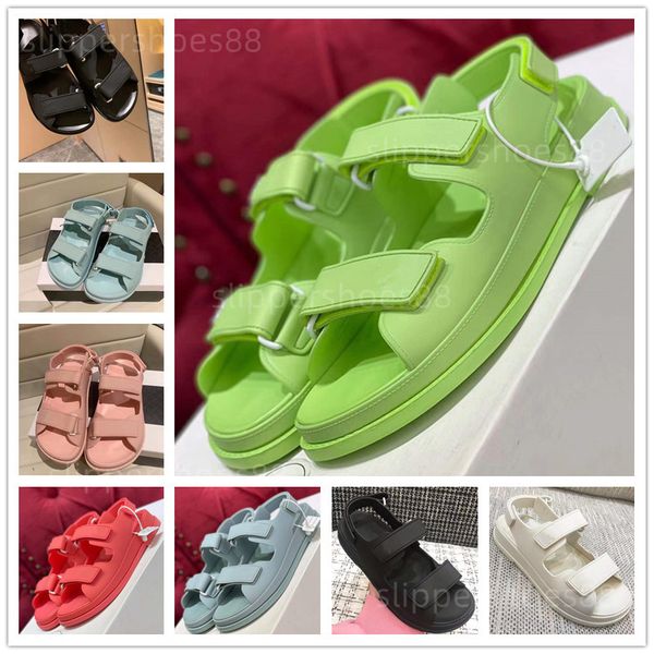 

classic women sandals slipper slide shoe summer beach sport flat casual rubber candy color velcro sandal slides slippers designers shoes fli, Black