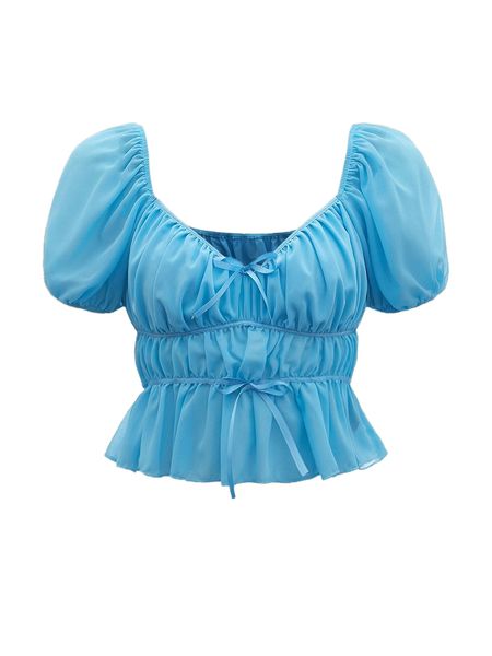 

mod puff sleeve ruched peplum u2ij#, White