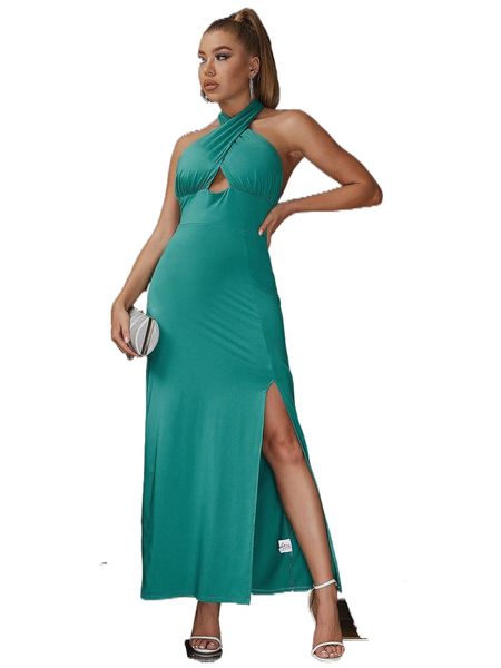 

d& backless cut out split thigh halter prom dress o1qu#, Black;gray