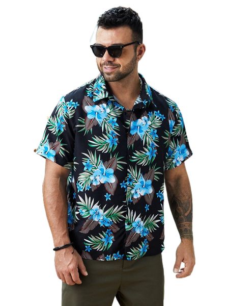 

men tropical print button up shirt k1wl#, White;black
