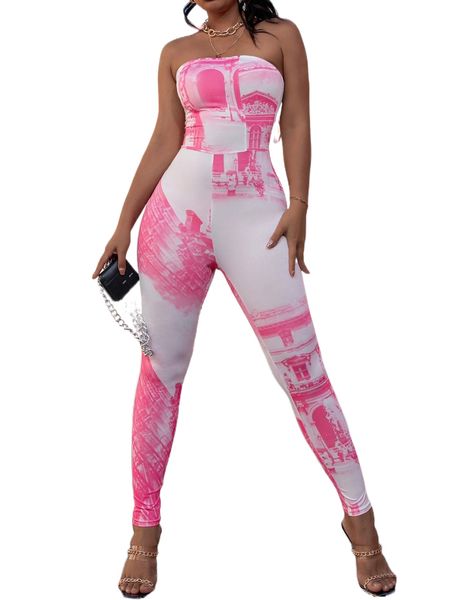 

sxy house print tube unitard jumpsuit e5ic#, Black;white