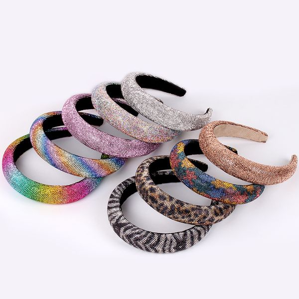 

9 colors baroque rhinestone headband female leopard print girls crystal sponge headbands women hair jewelry accessories lady headdress, Silver
