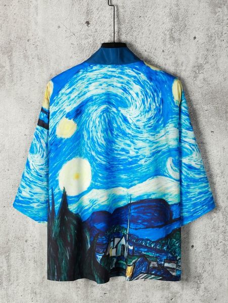 

men graphic print kimono without tee c0c7#, White;black