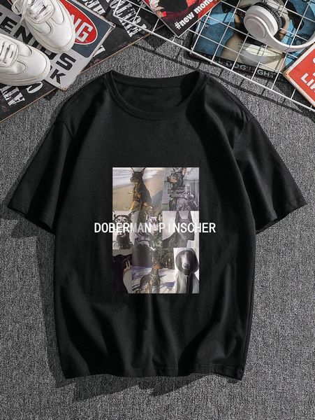 

men letter & dog print tee f3sp#, White;black