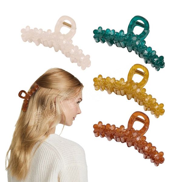 

korea big size flower shape hair claws plastic ponytail clips for woman girls bath barrette lady fashion headwear, Slivery;white