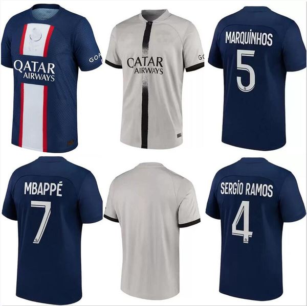 

s-4xl mbappe hakimi soccer jersey sergio ramos 22 23 maillots de football 2022 2023 marquinhos verratti psgs hakimi men kids kit shirt unifo, Black;yellow