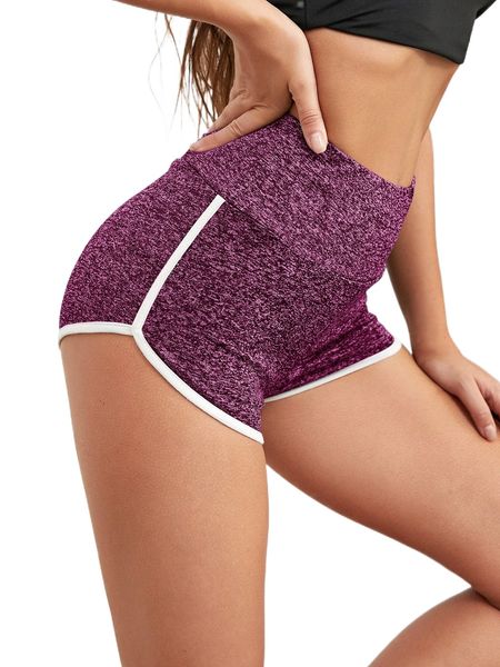 

wide waistband contrast binding marled knit shorts y71a#, White;black