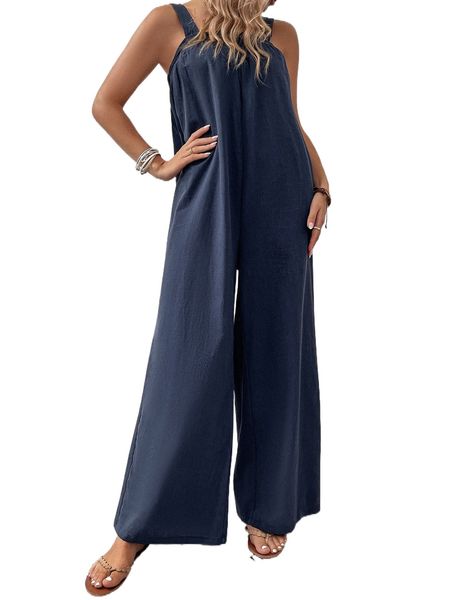 

solid wide leg cami jumpsuit 69wv#, Black;white