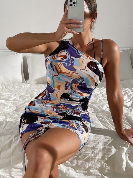 

allover print drawstring cover up r2li#, White;black