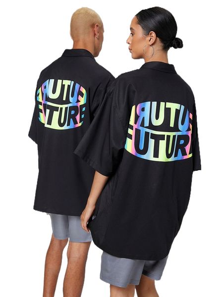 

1pc drop shoulder letter graphic shirt t7zm#, White;black