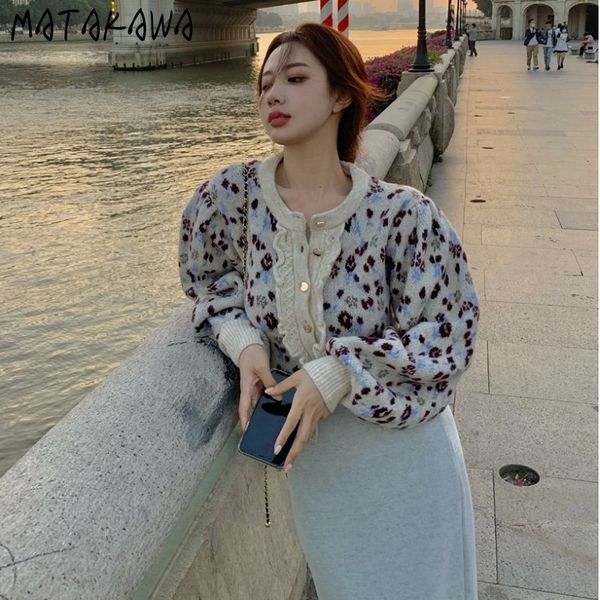 

vintage jacquard sweater coat autumn and winter splicing fungus knitted cardigan fashion short sweaters for women 210506, White