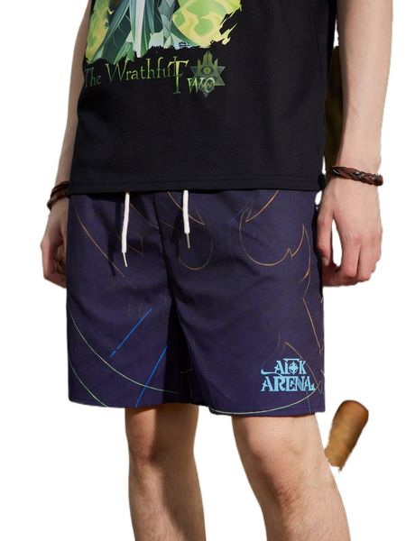 

romwe x afk arena guys letter graphic drawstring shorts e0wg#, White;black