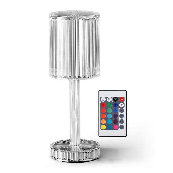 Luci notturne Lampada da tavolo per proiezione in cristallo LED Ricarica USB Telecomando touch Dimmerabile RGB 16 colori Decorazione con luce a diamante acrilico