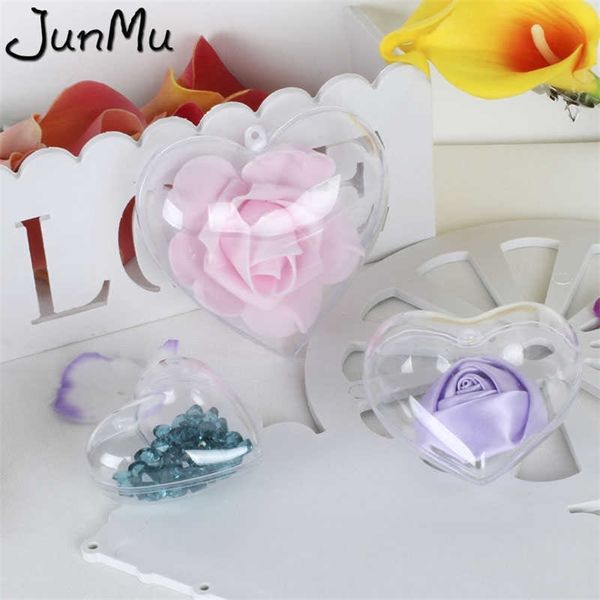 10pcs/lote clara Candy Ball Box Plastic Heart Ornament Presente para decoração de aniversário de bebê Decoração de casamento Decoração de casamento 210724