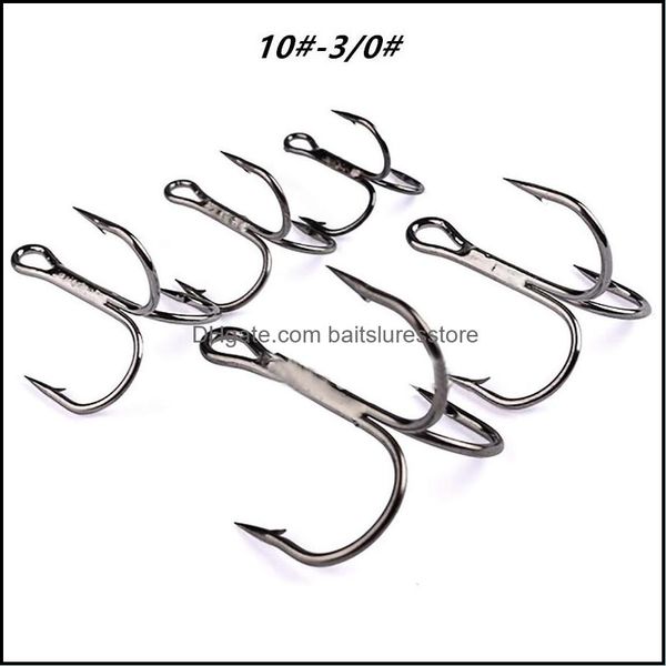 

fishing hooks sports outdoors 100pcs/lot 9 sizes 10-3/0 35647 black triple anchor hook high carbon steel barbed fishhooks asian carp pesca