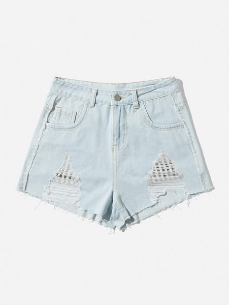 

ripped frayed hem denim shorts c2ol#, White;black