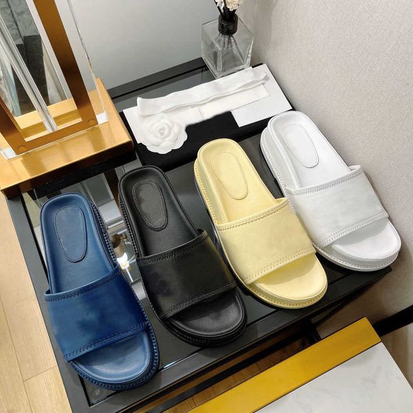 

stylish women's mules sandals lambskin navy blue multicolor platform slippers summer designer luxury fashion ladies beach flat flip flo, Black