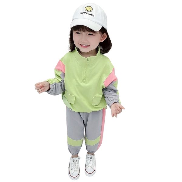 

girls sport clothes patchwork suit for girls outerwear pants baby girl clothes casual style children's costume 210412, White
