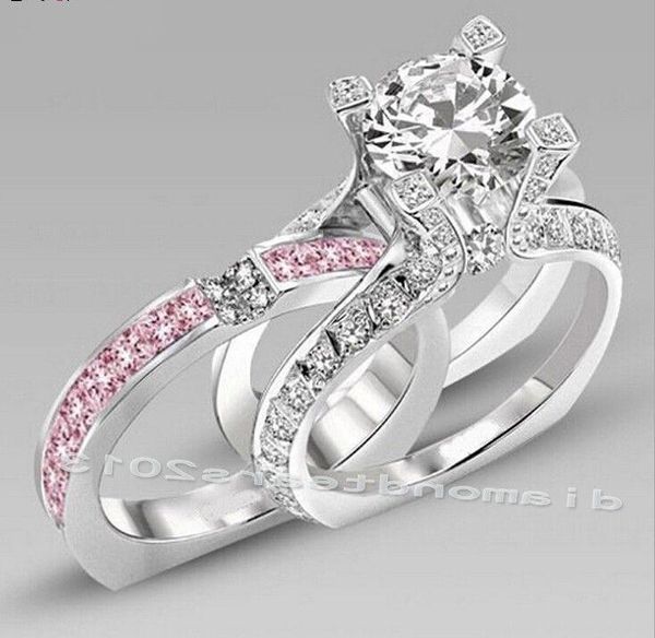 Fedi nuziali Taglia 5-10 Gioielli di lusso 10kt Oro bianco riempito Rosa Cubic Zirconia Anello di fidanzamento da donna Set regalo ChoucongWedding