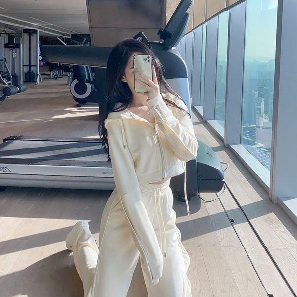 

active sets women's tracksuit set sports leisure sweater suit trend fashion solid hooded korean loose slim twopiece sportswear 220826