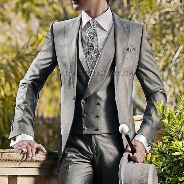 

morningtailcoat style men suits lapel groom tuxedos silver grey men wedding groomsmen jacketpantsvesttie e50 t200303, White;black