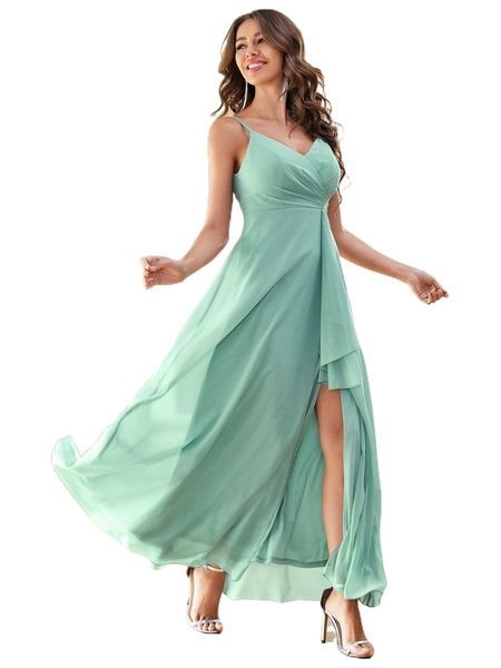 

solid split thigh chiffon prom dress w2d0#, Black;gray