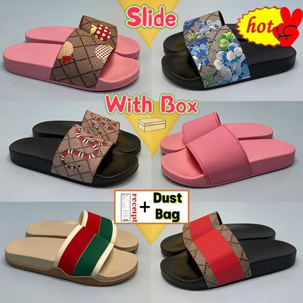 

with box sandal 2022 ggity men women slippers mens stripe slide bloom rubber sj, Black