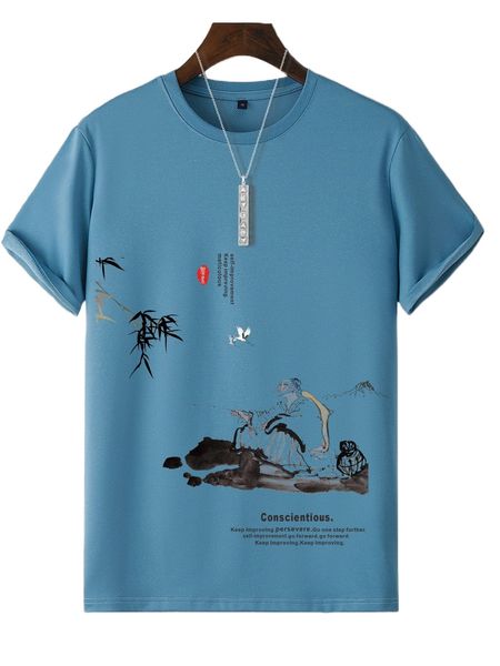 

men figure & letter graphic tee 72lw#, White;black