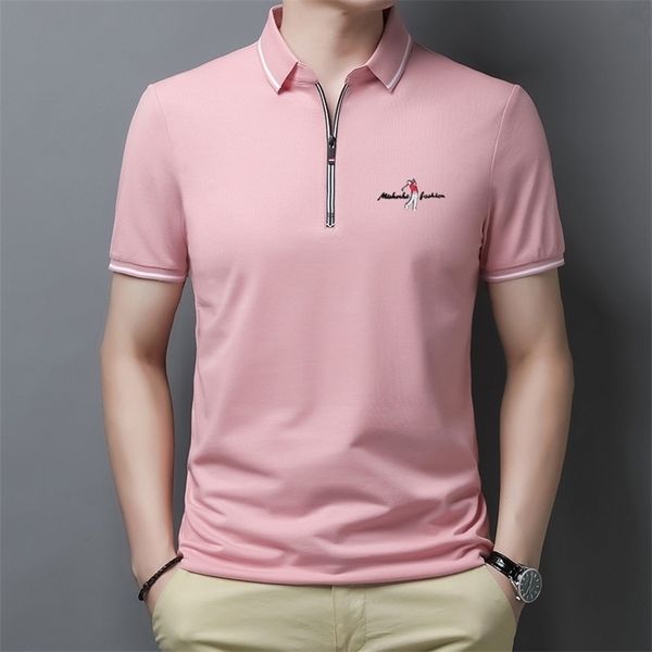 

golf polo shirts for men summer short sleeve zipper lapel casual slim trend good quality tees hommes clothing 220708, White;black