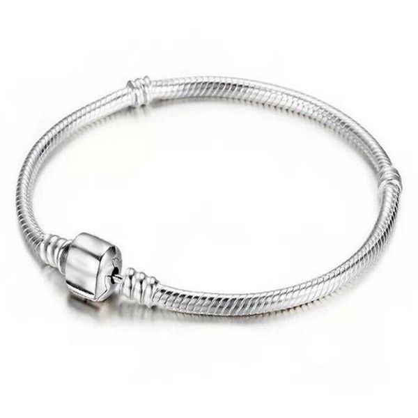 

factory whole 925 sterling silver plated bracelets 3mm snake chain fit pandora charm bead bangle bracelet jewelry gift253e, Golden;silver