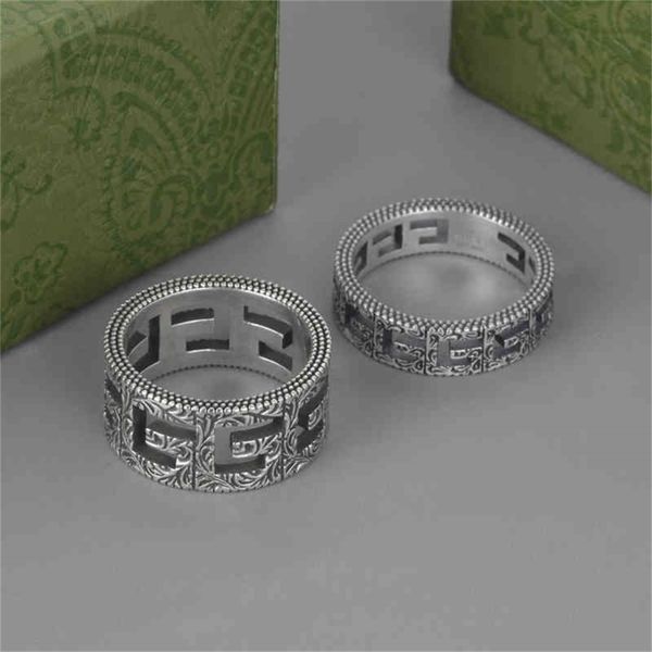 

86% off factory shopgujia double ring square hollow pattern old fashion ins light luxury cold wind couple ring 34, Silver