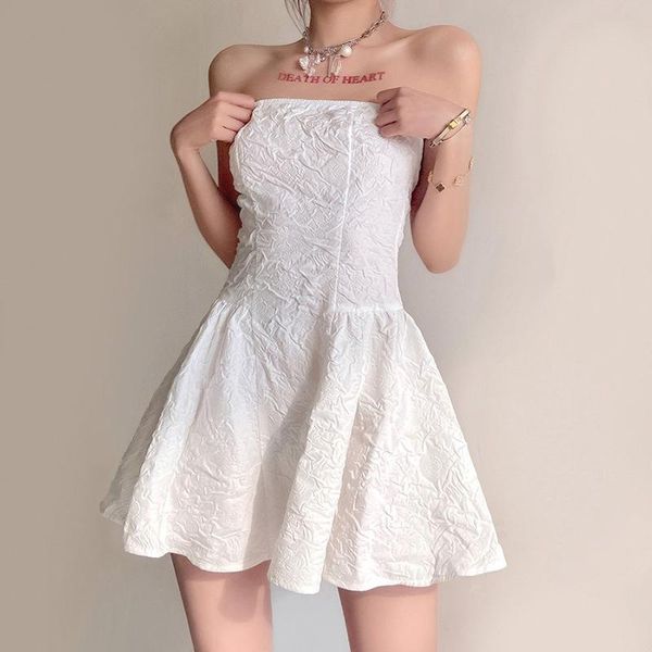 

casual dresses 2022 style women summer strapless mini dress ladies elegant sleeveless slash neck short for party, Black;gray