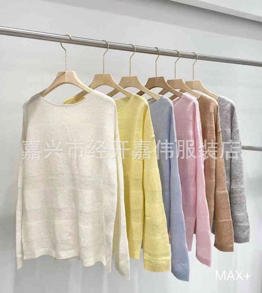 

women's knits tees straight neck horizontal line macarone air cashmere sweater for women, White