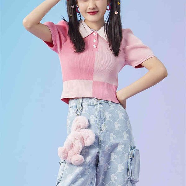 

women's hoodies sweatshirts summer sweet pink bubble sleeve women's short sleeve polo polo sweater slim and short, Black