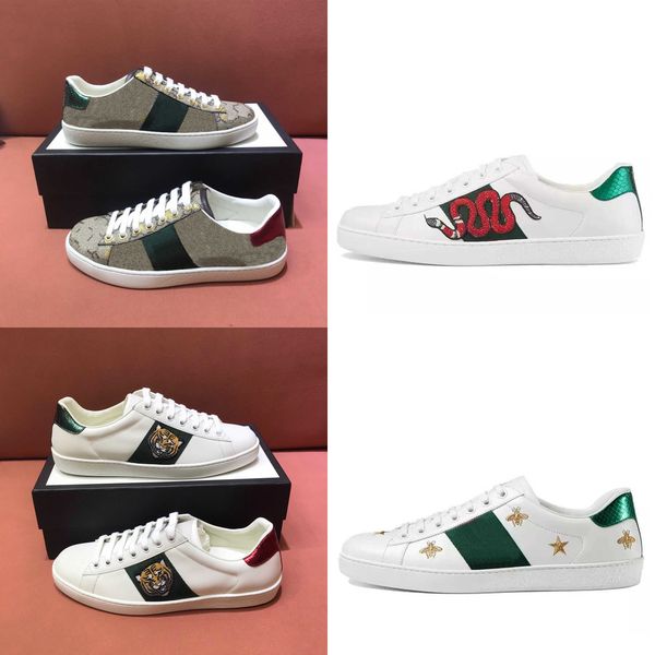 

classical ace sneakers men women casual shoes classic white shoes stripe canvas splicing sneaker animal embroidery trainers size 35-48 with, Black