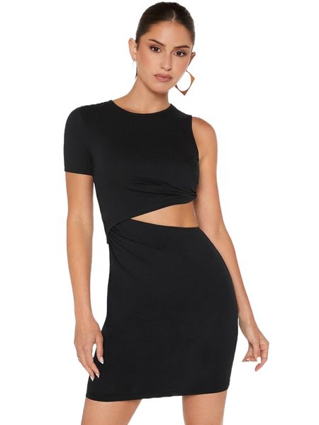 

cut out single sleeve bodycon dress m9hm#, Black;gray