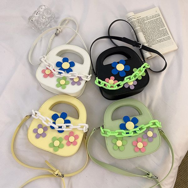 borse di fiori per bambini dolce fiore 3D bambina una borsa a tracolla atmosfera piccola borsa a tracolla con catena in acrilico fresco zero portafogli F1322