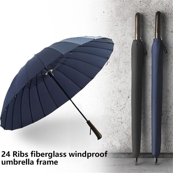 Design Olycat Brand Rain Umbrella Men Women Quality 24K Glassfiber Umbrella Forte Manuseio de madeira à prova de vento Mulheres paraguas 210320