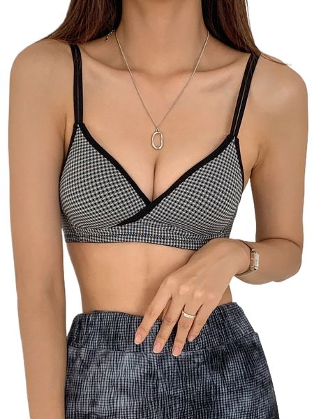 

dazy plaid contrast binding bra v8oj#, Black;red
