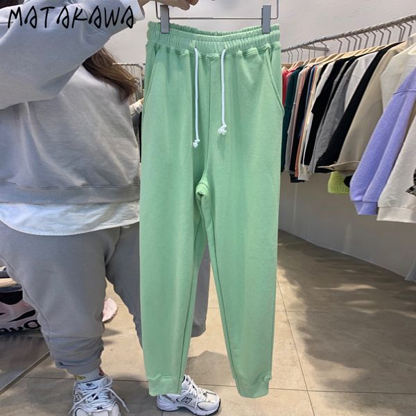

candy color drawstring woman harem pants slacks joggers women korea autumn loose casual sweatpants 210506, Black;white